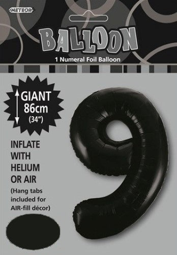 Black "9" Numeral Foil Balloon 86cm (34"